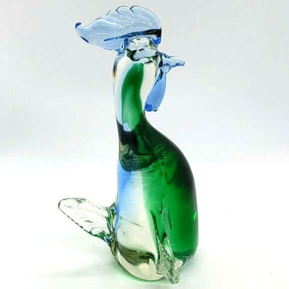 Vintage Murano Green Blue Sommerso Art Glass Rooster - Picture 13 of 16